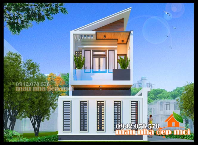 Nhà phố 2 tầng 5x20m mái lệch